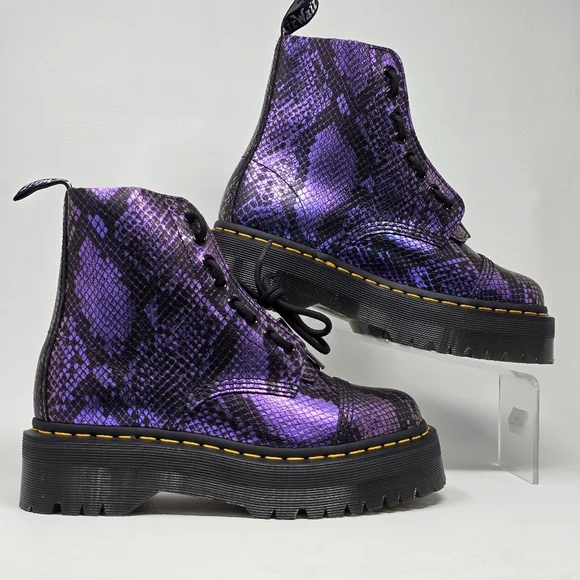 Dr. Martens Sinclair Boots Womens Size 8 Purple Snake Platform Zip Lace Up New - Picture 2 of 11